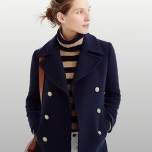 J. Crew Stadium Cloth by Nello Gori Wool Classic Pea Coat Navy Blue